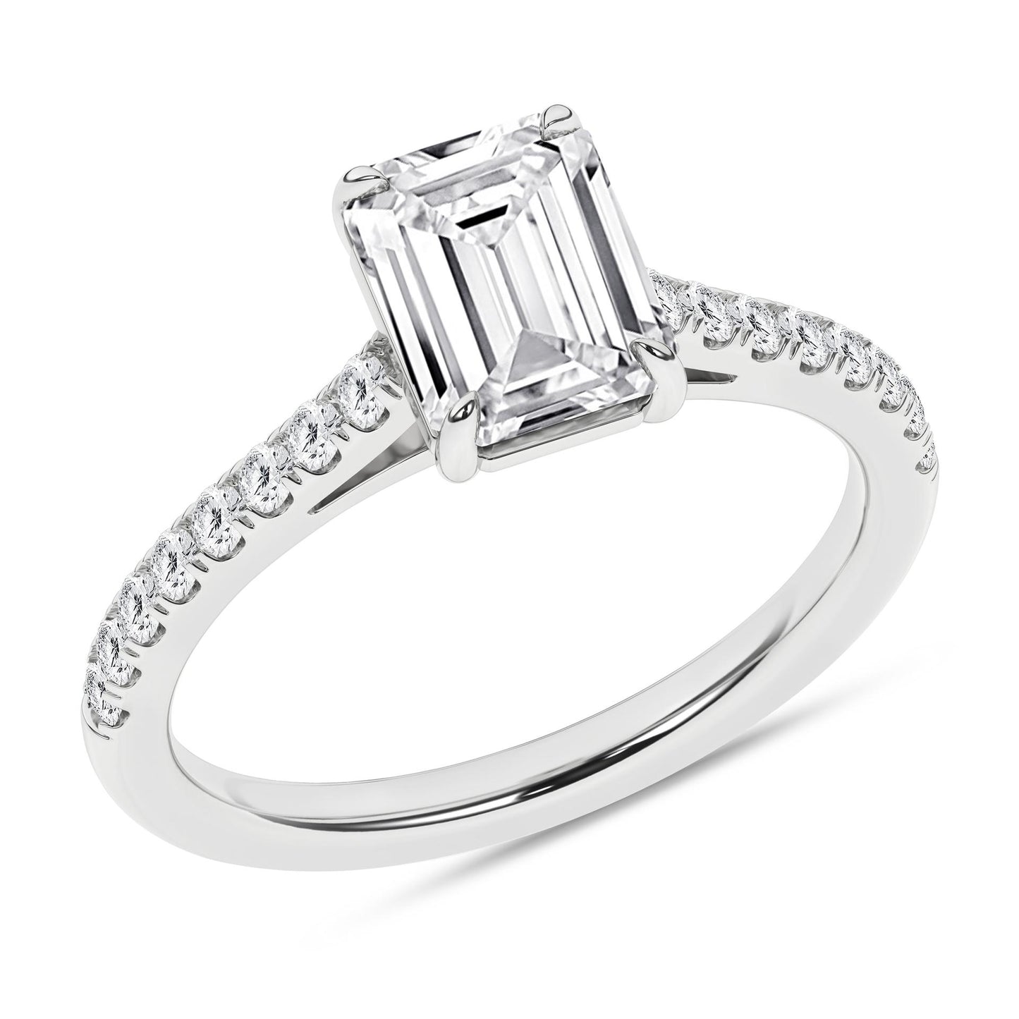 2.25 CT. T.W. Lab Grown Emerald Cut Engagement Ring in 14K White Gold