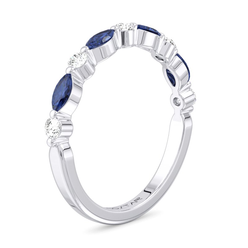 0.18 CT. T.W. Diamond and 0.42 CT. T.W. Blue Sapphire Alternating Band in 14K White Gold