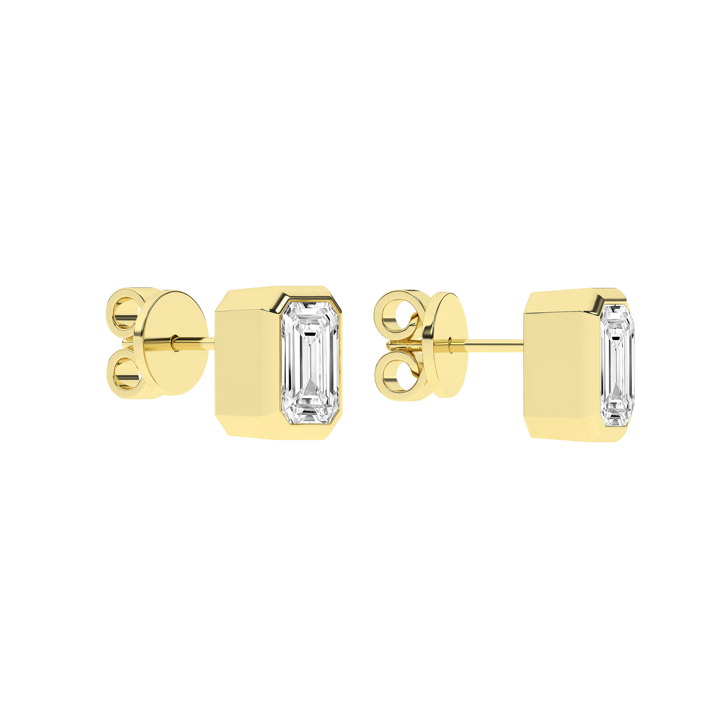 3 CT. T.W. Lab Grown Emerald Cut Bezel Set Diamond Solitaire Stud Earrings in 14K Yellow Gold