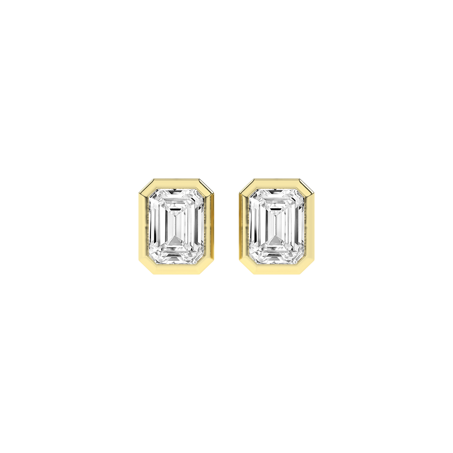 3 CT. T.W. Lab Grown Emerald Cut Bezel Set Diamond Solitaire Stud Earrings in 14K Yellow Gold