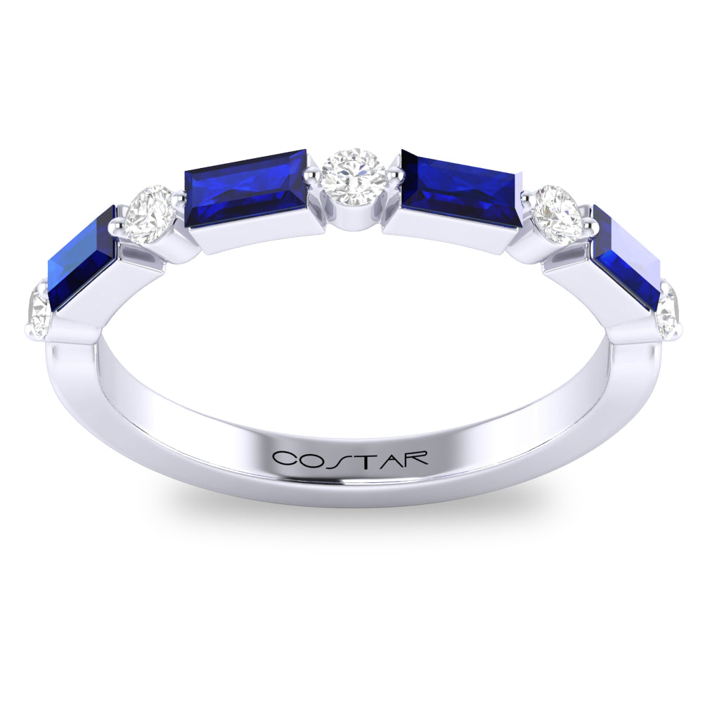 0.16 CT. T.W. Diamond & 0.60 CT. T.W. Blue Sapphire Alternating Band in 14K White Gold