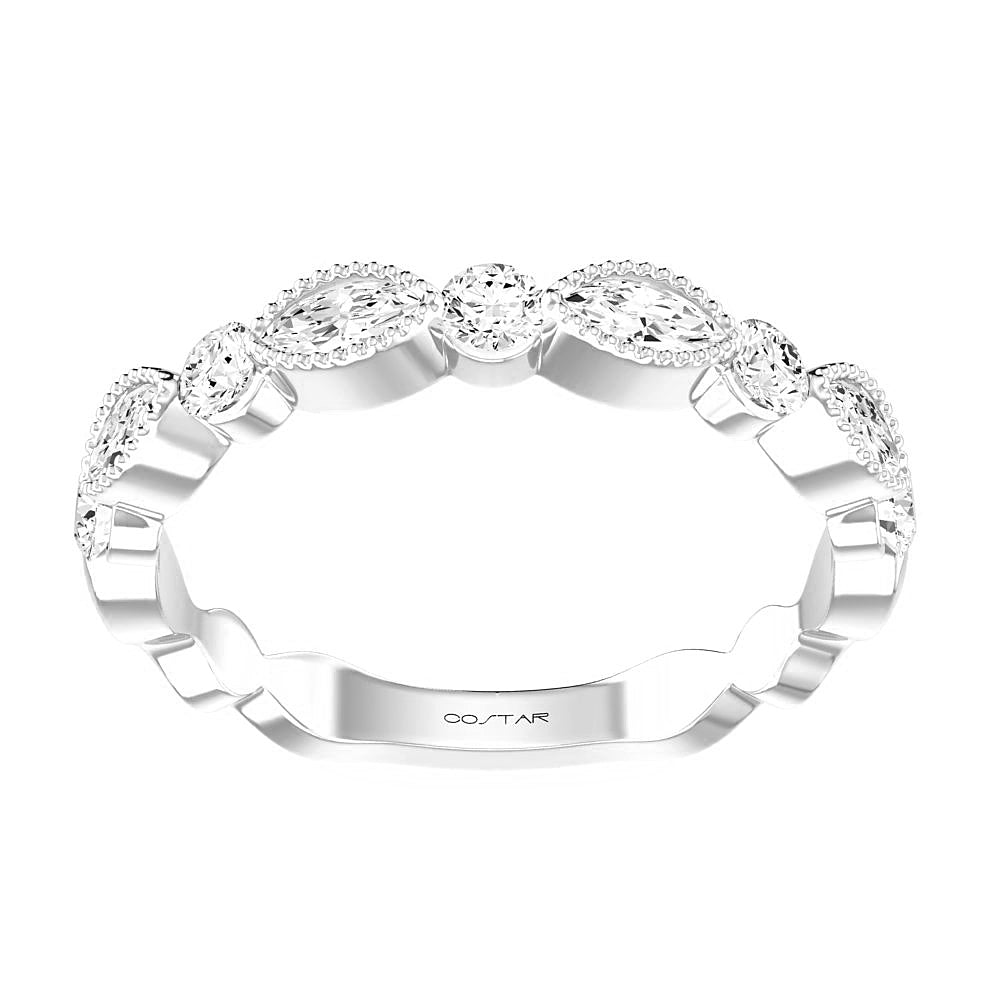 0.35 CT. T.W. Marquis & Round Diamond Alternating Milgrain Band in 14K White Gold