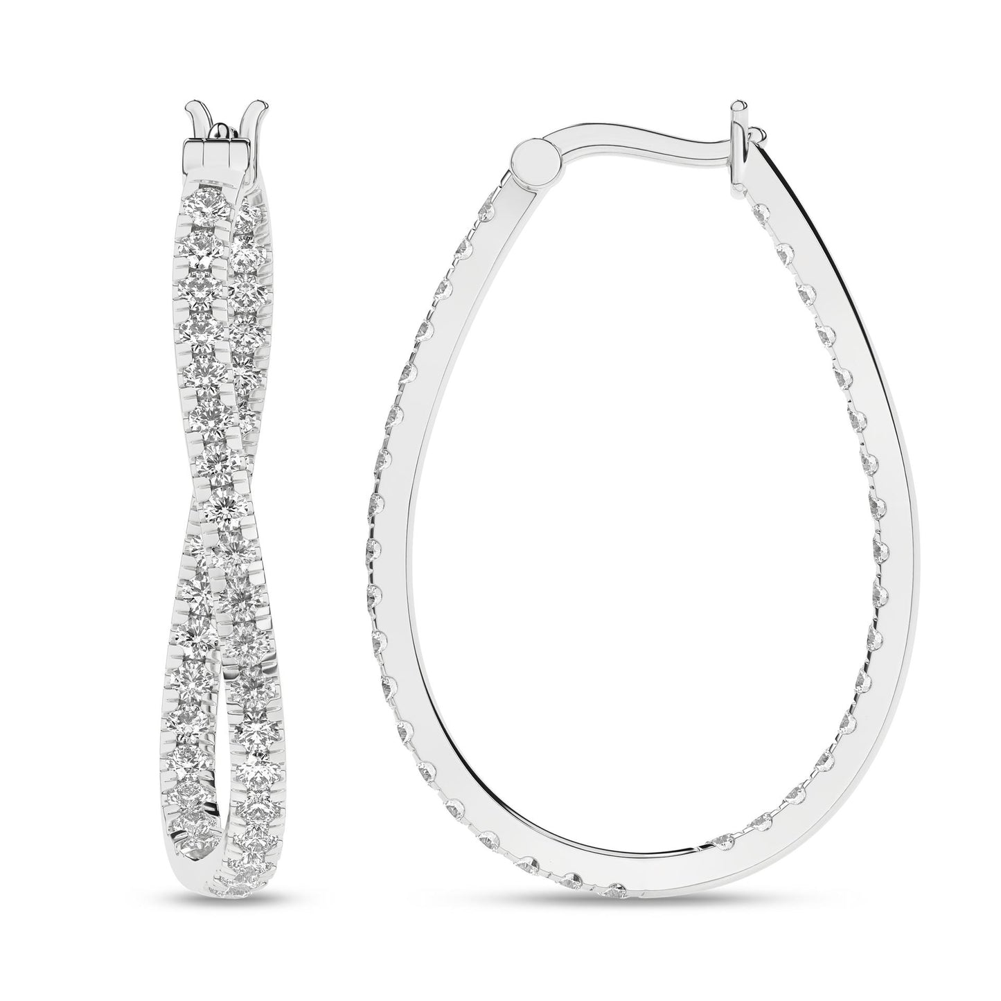 2 CT. T.W. Lab Grown Diamond Curvy Hoop Earrings in 14K White Gold