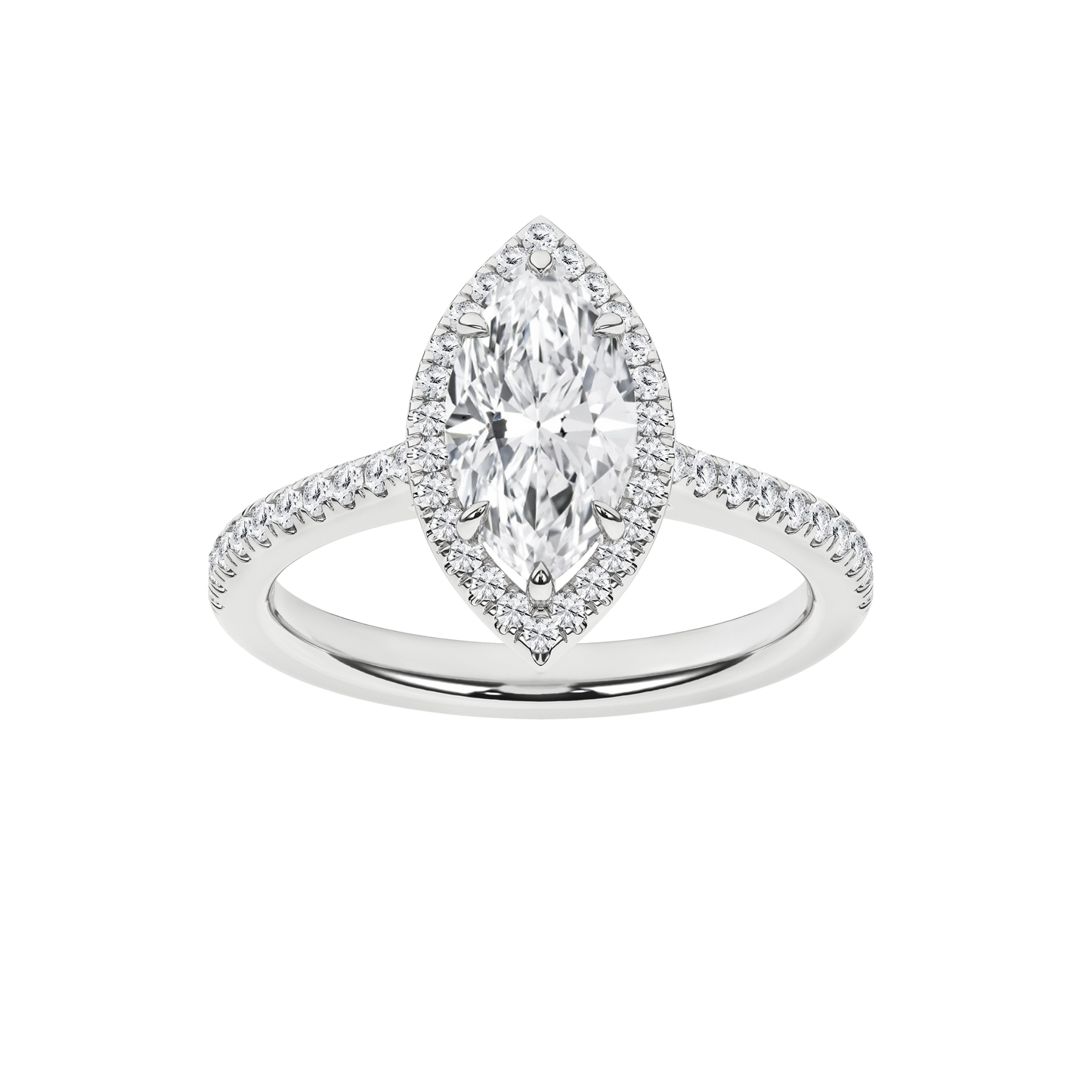 1.7 CT. TW. Lab Grown Marquis Diamond Halo Engagement Ring in 14K White Gold