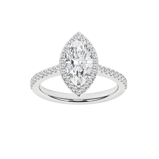 1.7 CT. TW. Lab Grown Marquis Diamond Halo Engagement Ring in 14K White Gold