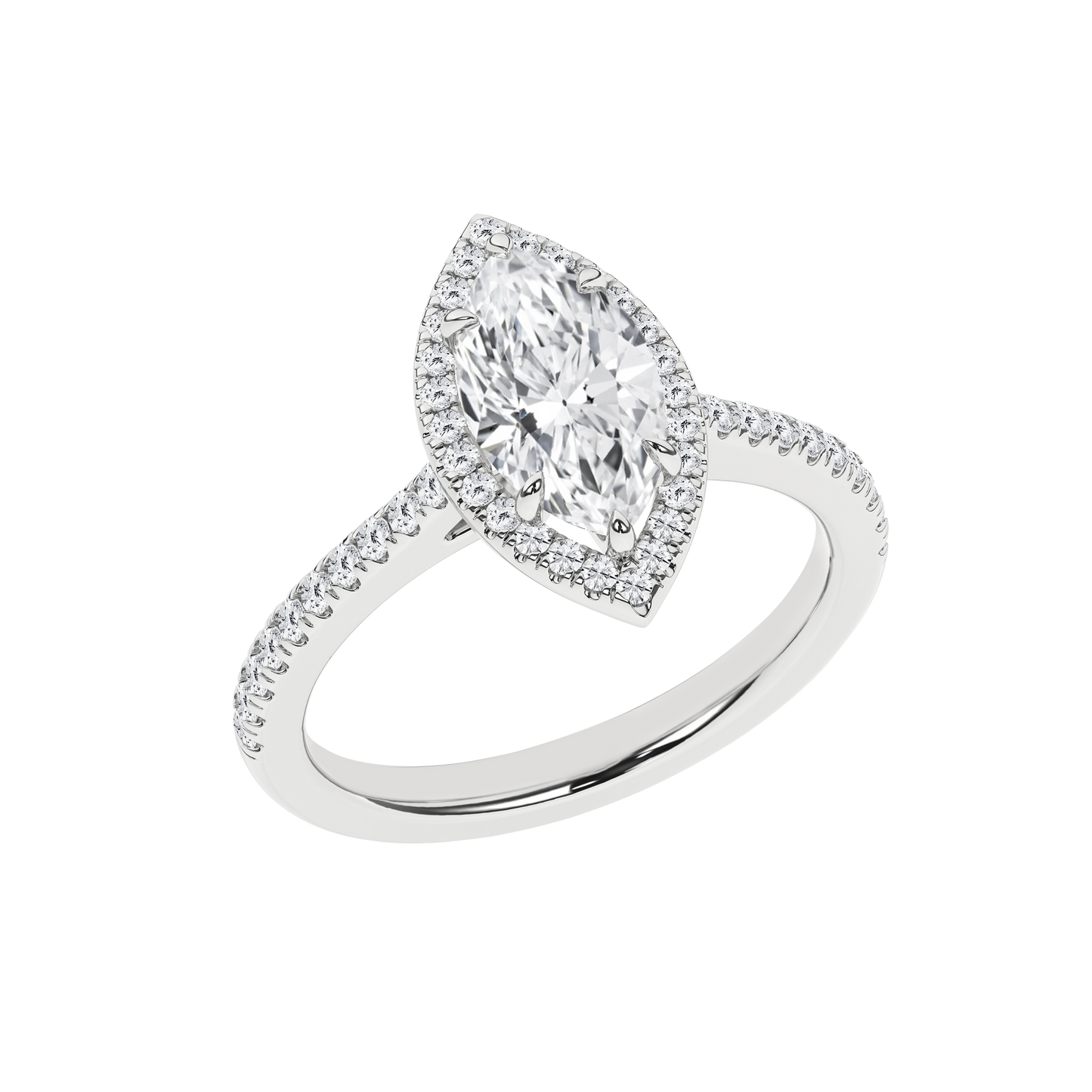 1.7 CT. TW. Lab Grown Marquis Diamond Halo Engagement Ring in 14K White Gold