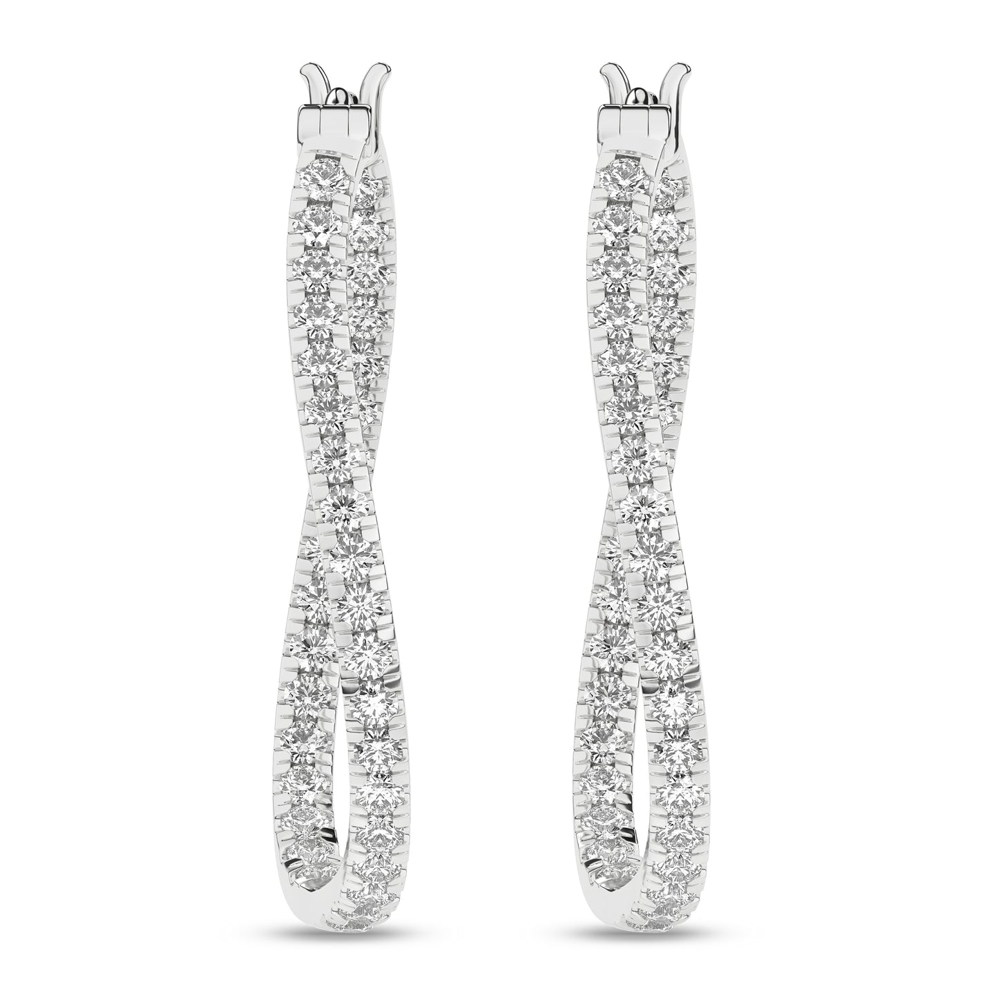 2 CT. T.W. Lab Grown Diamond Curvy Hoop Earrings in 14K White Gold