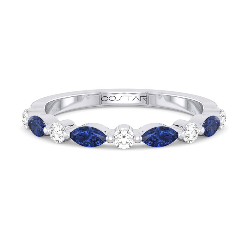 0.18 CT. T.W. Diamond and 0.42 CT. T.W. Blue Sapphire Alternating Band in 14K White Gold