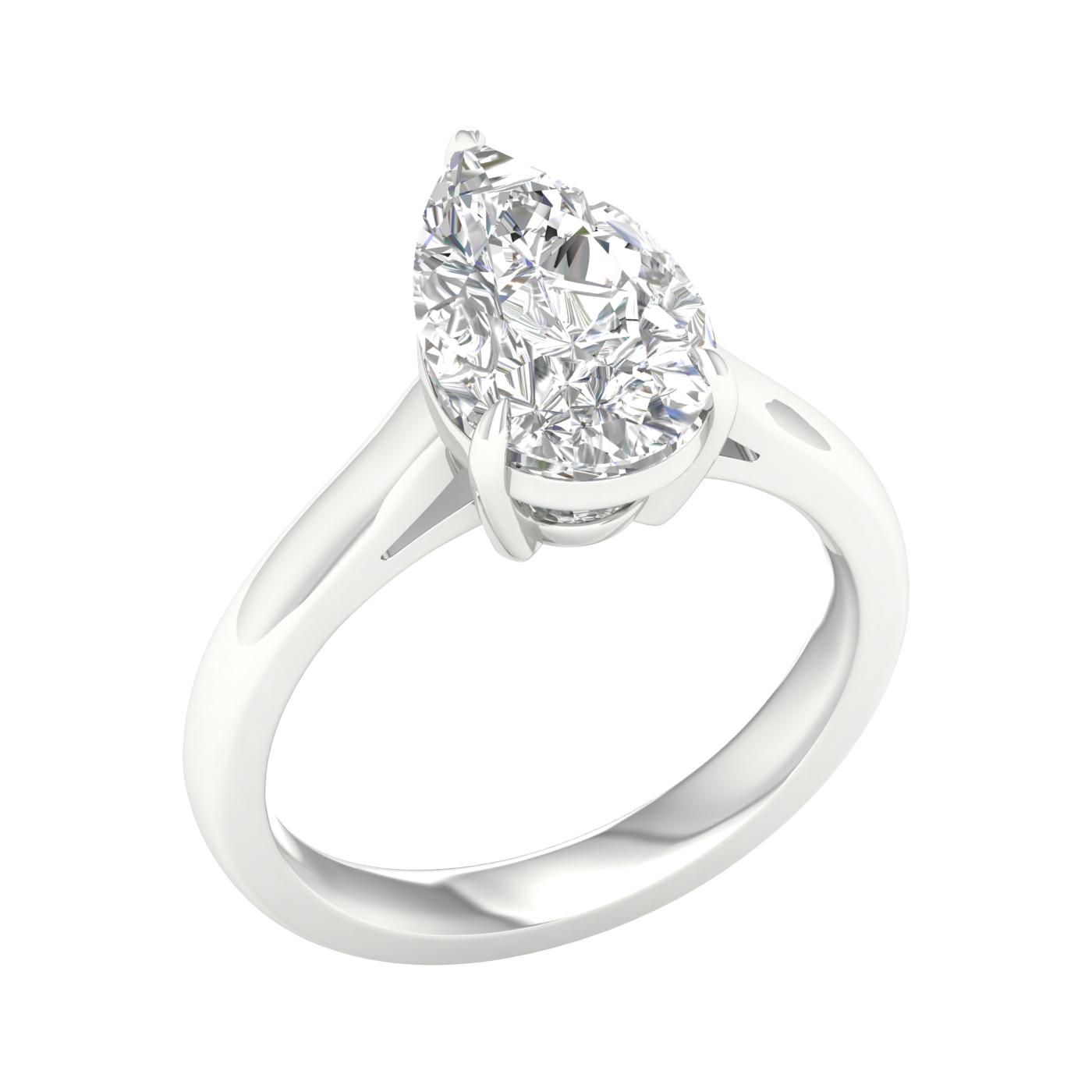 3 CT. Lab Grown Pear Solitaire Engagement Ring in 14K White Gold