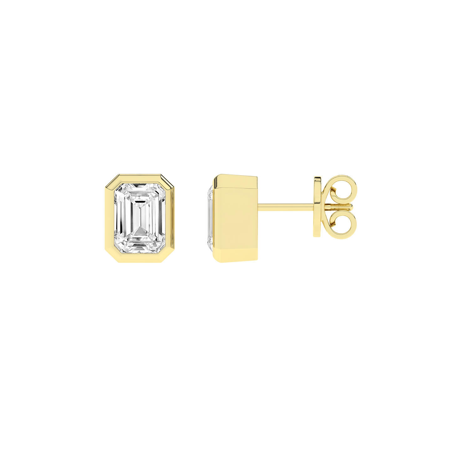 3 CT. T.W. Lab Grown Emerald Cut Bezel Set Diamond Solitaire Stud Earrings in 14K Yellow Gold