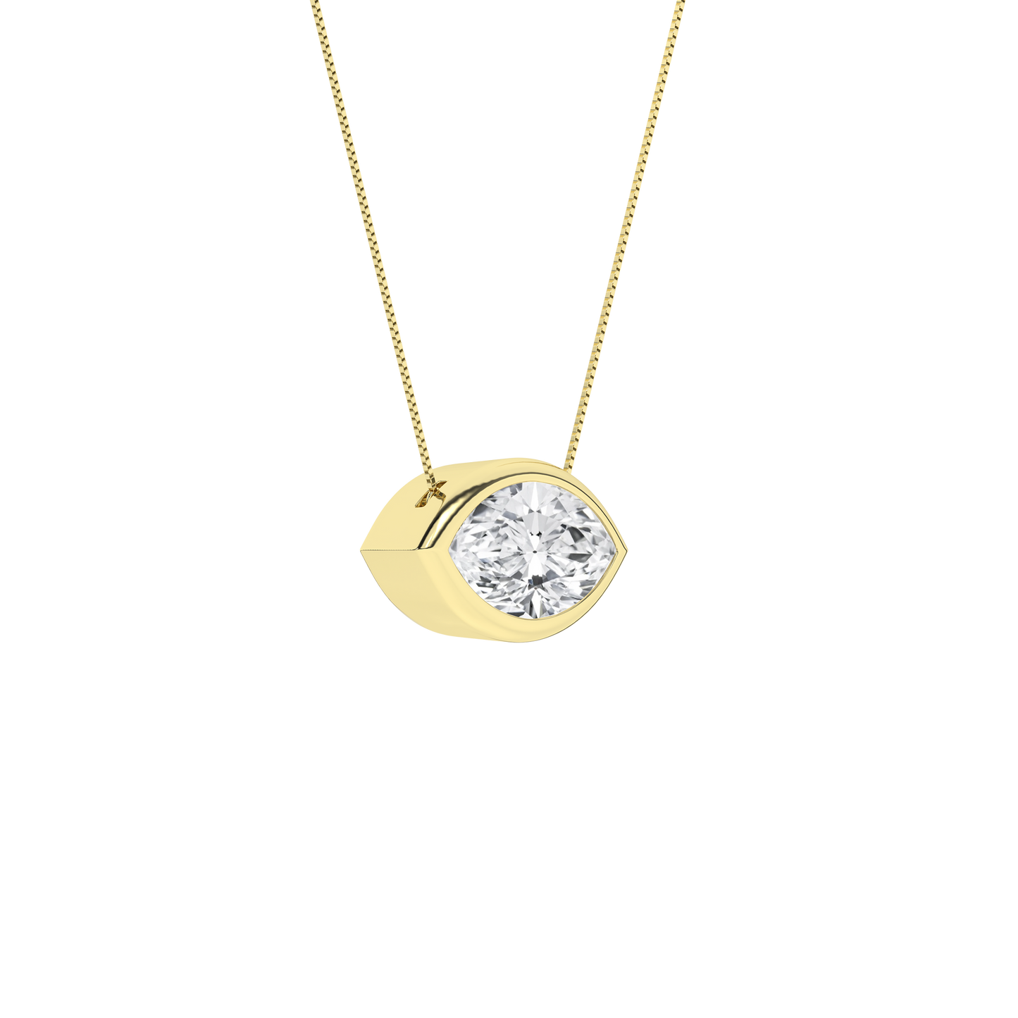 2 CT. Lab Grown Marquis Diamond Bezel Set Solitaire Necklace in 14K Yellow Gold