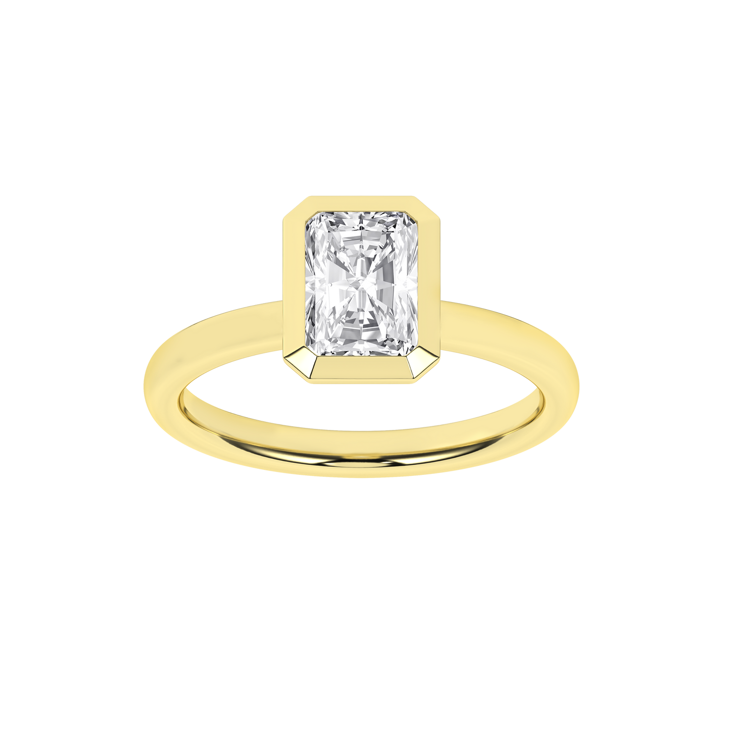 1.5 CT. T.W. Lab Grown Radiant Diamond Bezel Set Solitaire Engagement Ring in 14K Yellow Gold