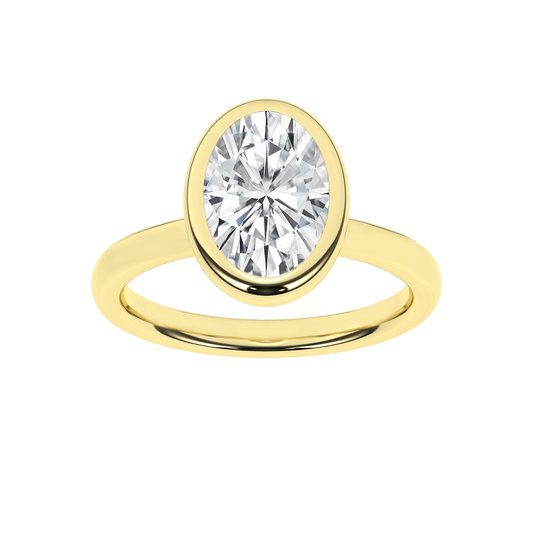 2.5 CT. Lab Grown Oval Bezel Set Solitaire Engagement Ring in 14K Yellow Gold