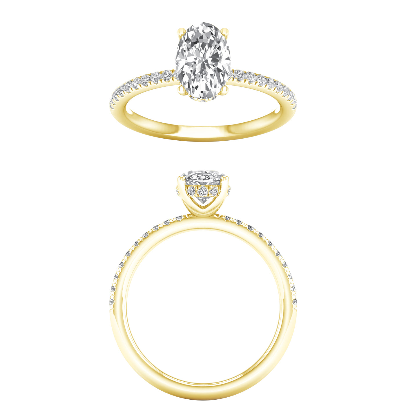 2.25 CT. T.W. Lab Grown Oval Engagement Ring with Hidden Halo in 14K Yellow Gold