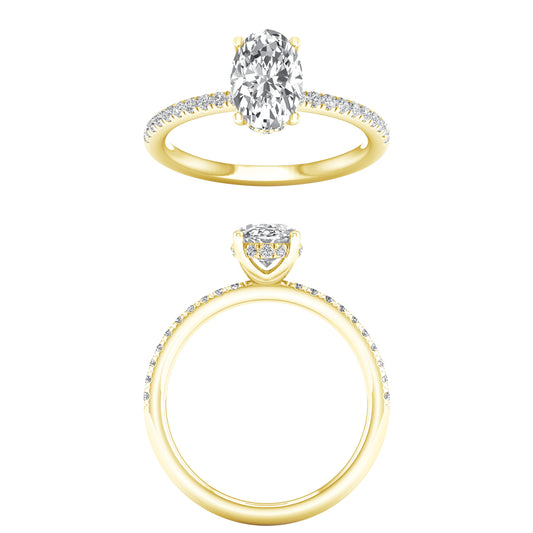 2.25 CT. T.W. Lab Grown Oval Engagement Ring with Hidden Halo in 14K Yellow Gold