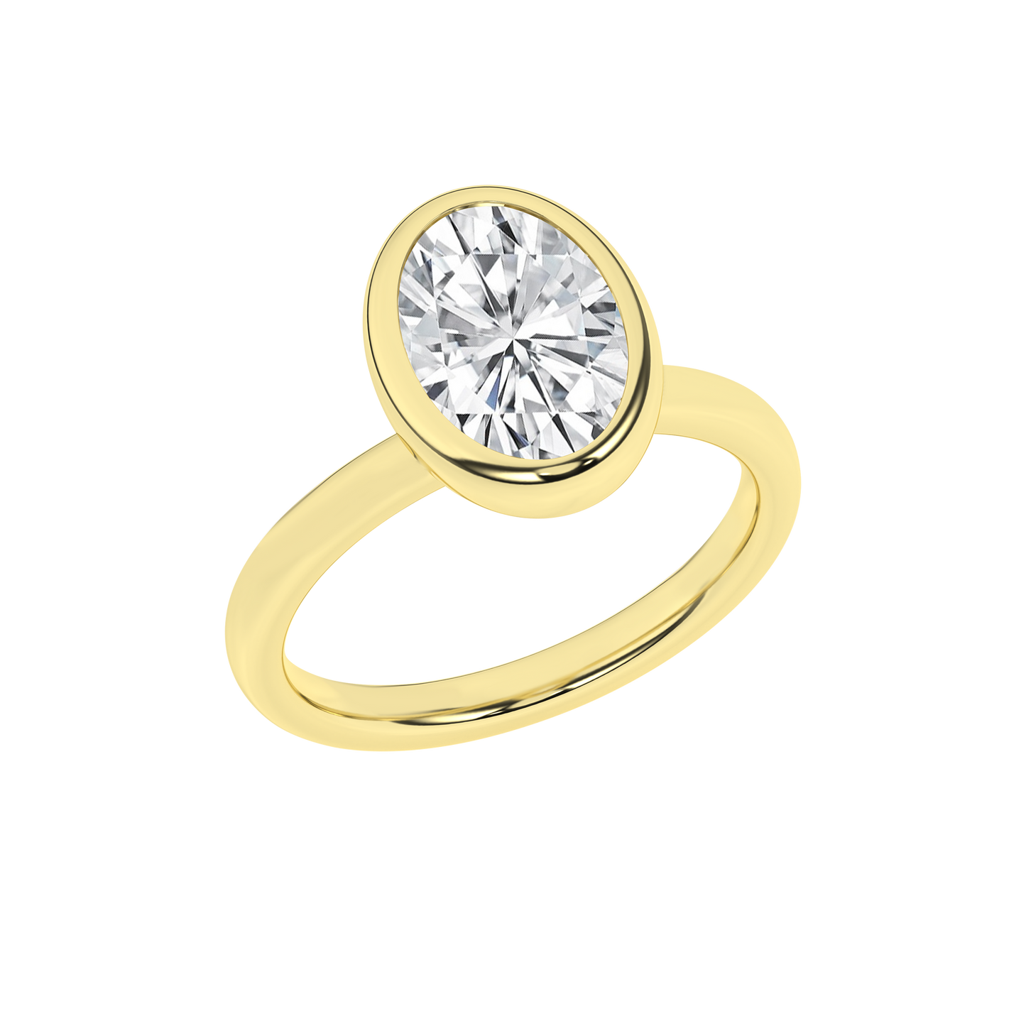 2.5 CT. Lab Grown Oval Bezel Set Solitaire Engagement Ring in 14K Yellow Gold