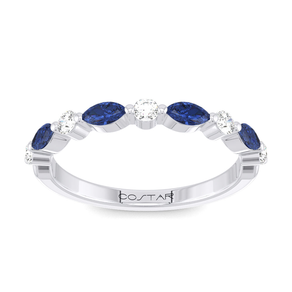 0.18 CT. T.W. Diamond and 0.42 CT. T.W. Blue Sapphire Alternating Band in 14K White Gold