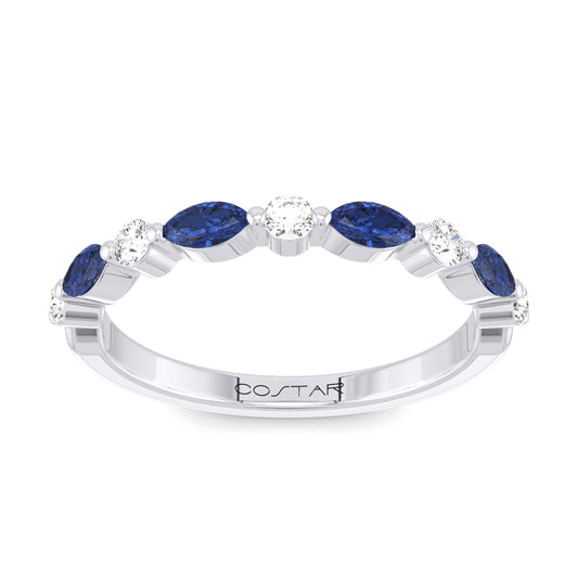 0.18 CT. T.W. Diamond and 0.42 CT. T.W. Blue Sapphire Alternating Band in 14K White Gold