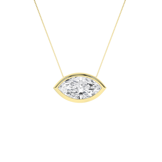 2 CT. Lab Grown Marquis Diamond Bezel Set Solitaire Necklace in 14K Yellow Gold