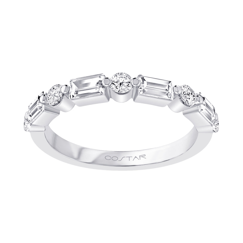 3/4 CT. T.W. Baguette & Round Diamond Single Shared Prong Band in 14K White Gold