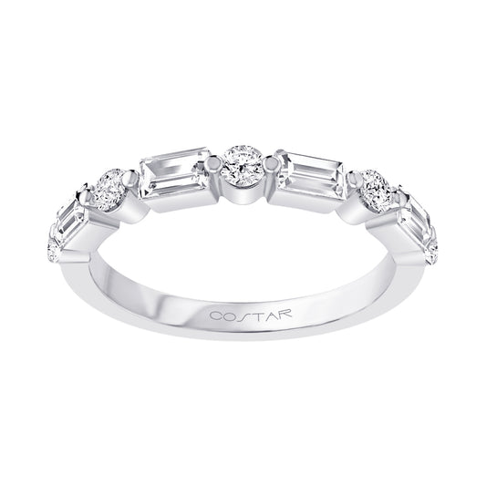 3/4 CT. T.W. Baguette & Round Diamond Single Shared Prong Band in 14K White Gold