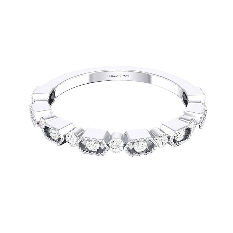 1/4 CT. T.W. Alternating Diamond Milgrain Band in 14K White Gold