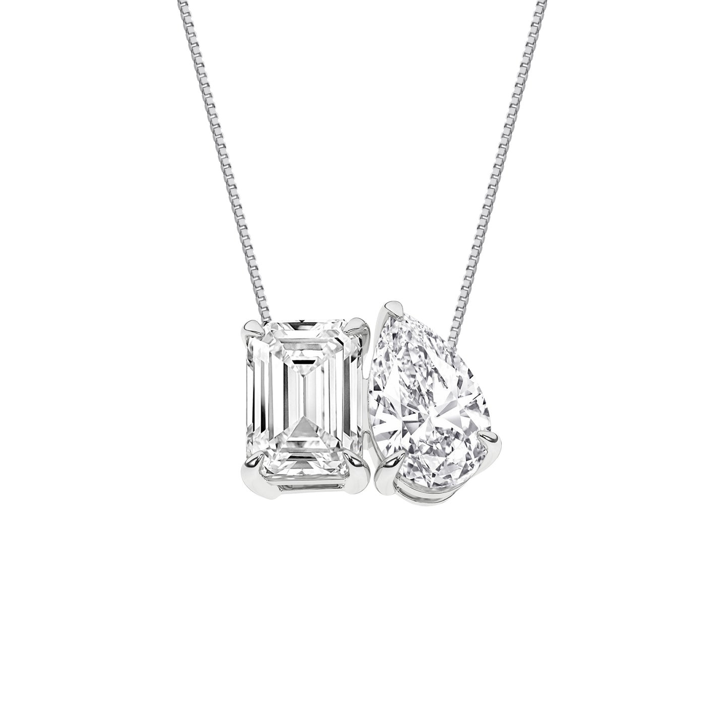 2 CT. T.W. Lab Grown Diamond Emerald & Pear Toi et Moi Necklace in 14K White Gold