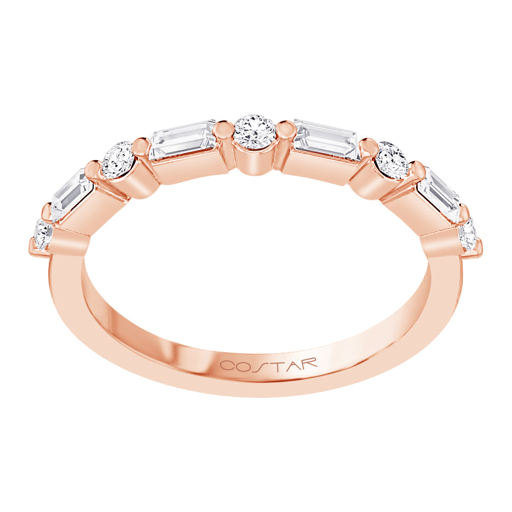 0.35 CT. T.W. Round & Baguette Alternating Diamond Band in 14K Rose Gold