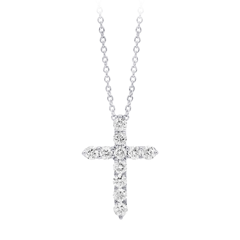 1.55 CT. T.W. Diamond Cross Necklace in 14K White Gold