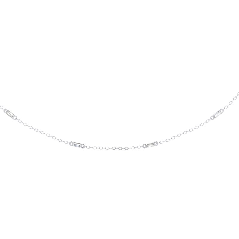 1/4 CT.T.W. Baguette Diamond Station Necklace in 14K White Gold