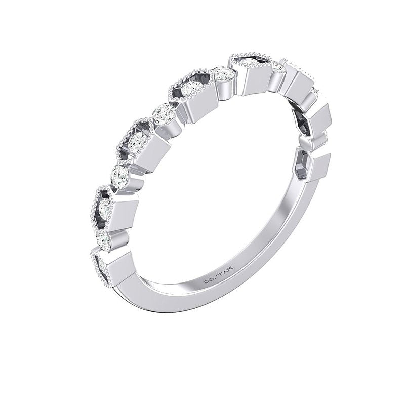 1/4 CT. T.W. Alternating Diamond Milgrain Band in 14K White Gold