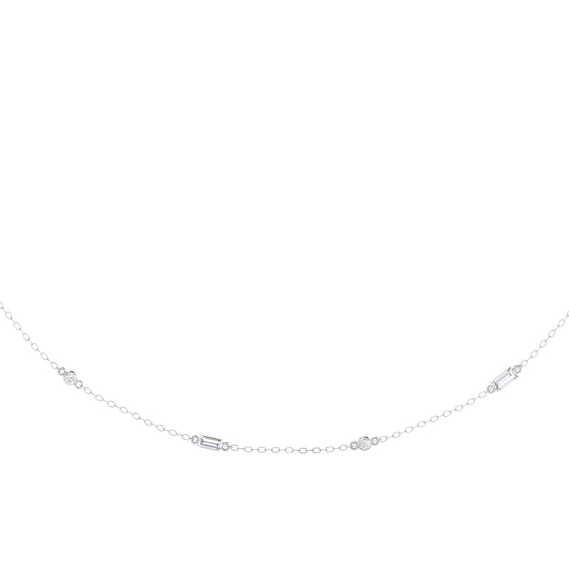 1/4 CT. T.W. Baguette & Round Diamond Station Necklace in 14K White Gold