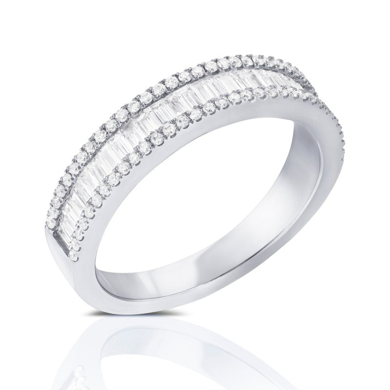 0.65 CT. T.W. Baguette & Round Diamond Ring in 14K White Gold