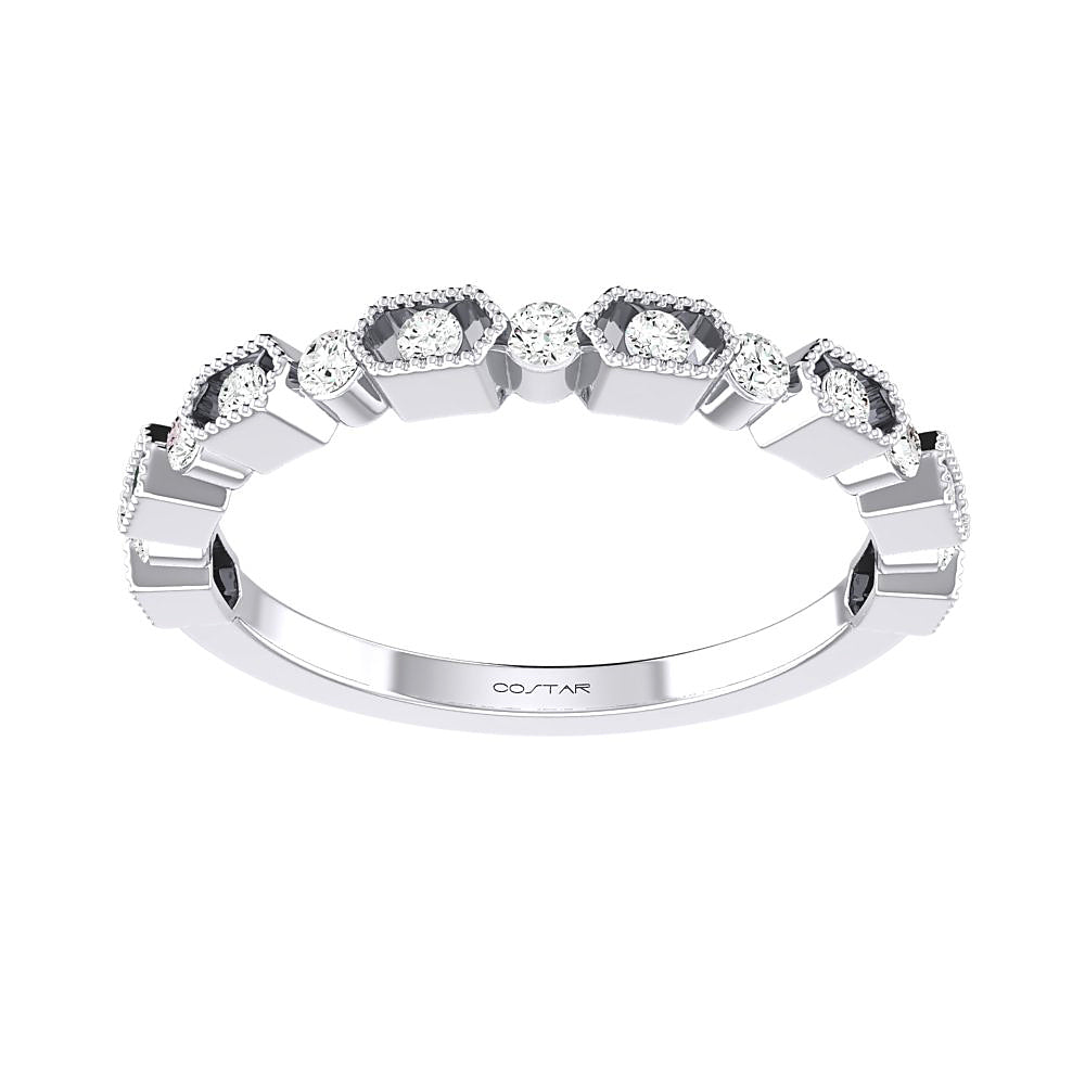 1/4 CT. T.W. Alternating Diamond Milgrain Band in 14K White Gold