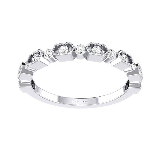 1/4 CT. T.W. Alternating Diamond Milgrain Band in 14K White Gold