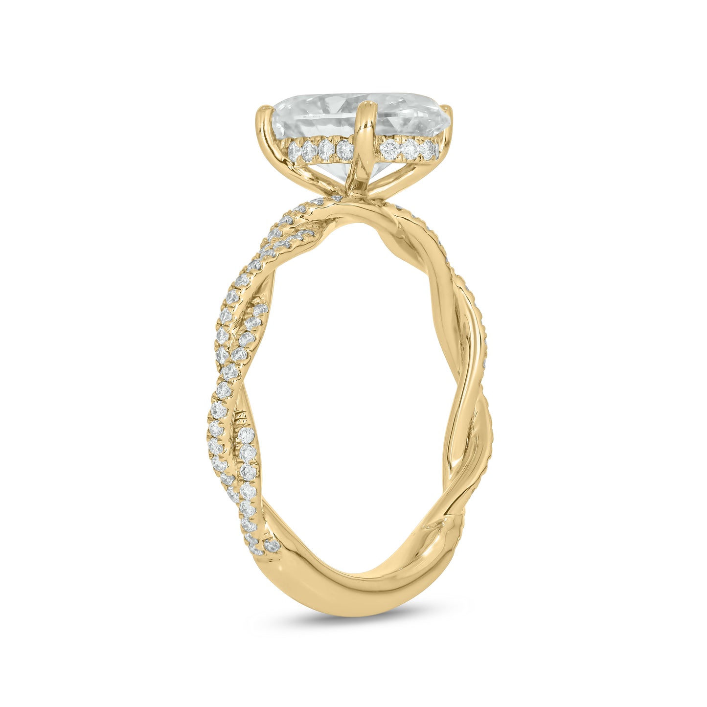 3.5 CT. T.W. Lab Grown Oval Diamond Twist Shank Engagement Ring in 14K Yellow Gold