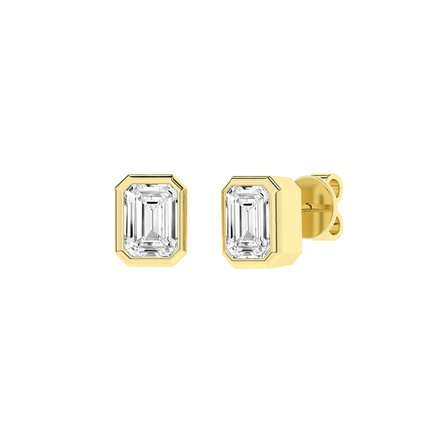 3 CT. T.W. Lab Grown Emerald Cut Bezel Set Diamond Solitaire Stud Earrings in 14K Yellow Gold