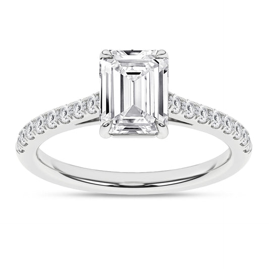 2.25 CT. T.W. Lab Grown Emerald Cut Engagement Ring in 14K White Gold