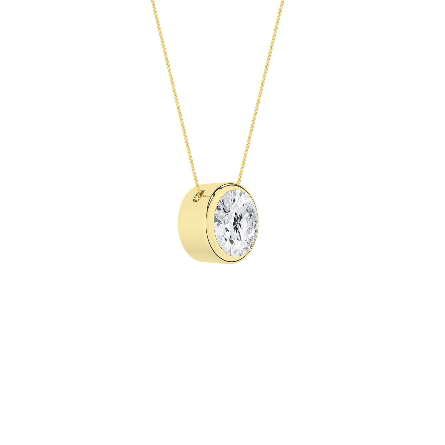 2 CT. Lab Grown Round Diamond Bezel Set Solitaire Necklace in 14K Yellow Gold