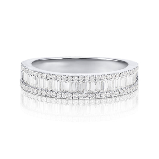 0.65 CT. T.W. Baguette & Round Diamond Ring in 14K White Gold