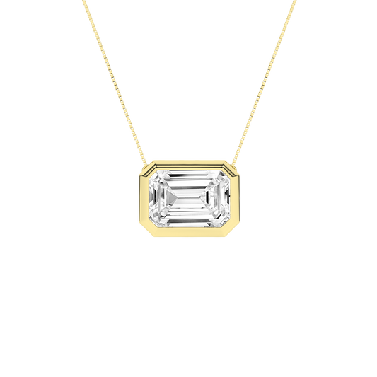 2 CT. Lab Grown Emerald Shaped Diamond Bezel Set Solitaire Necklace in 14K Yellow Gold