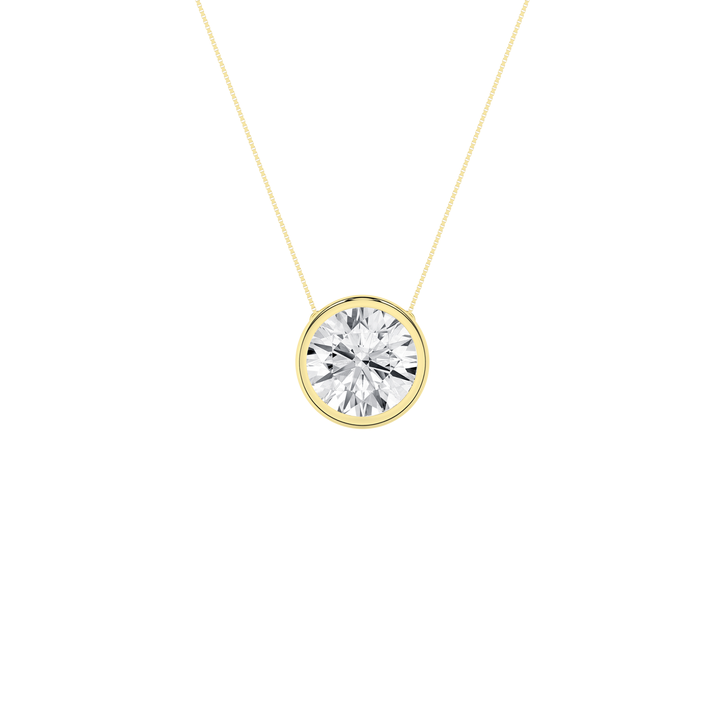 2 CT. Lab Grown Round Diamond Bezel Set Solitaire Necklace in 14K Yellow Gold