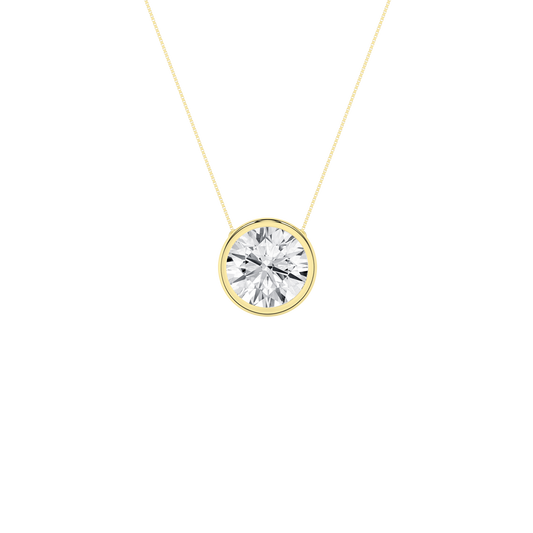 2 CT. Lab Grown Round Diamond Bezel Set Solitaire Necklace in 14K Yellow Gold