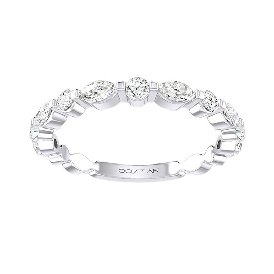 3/4 CT. T.W. Marquis & Round Diamond Single Shared Prong Band in 14K White Gold