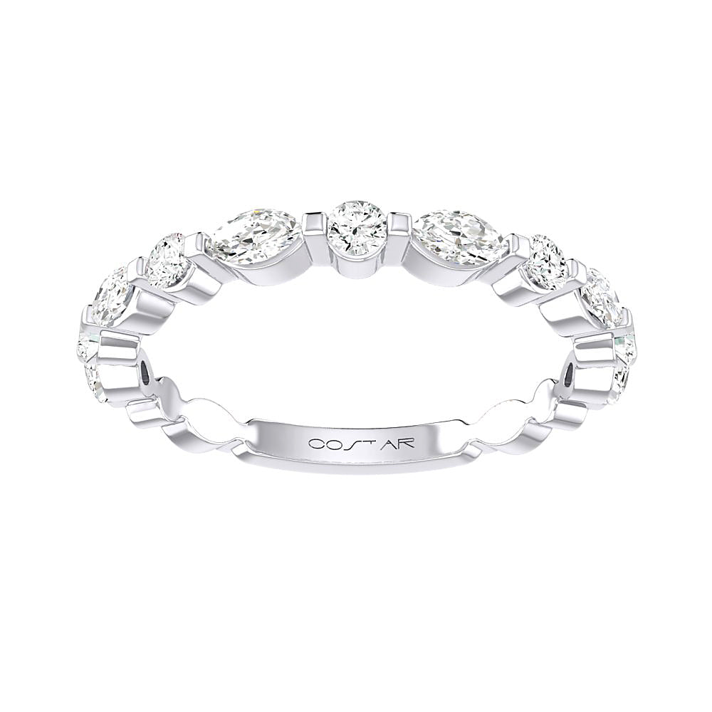 3/4 CT. T.W. Marquis & Round Diamond Single Shared Prong Band in 14K White Gold